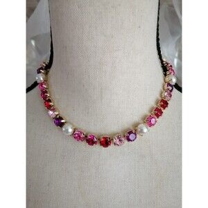 J.Crew Factory Crystal & Pearl Statement Necklace Soft Fuchsia Pink CE857 NWT